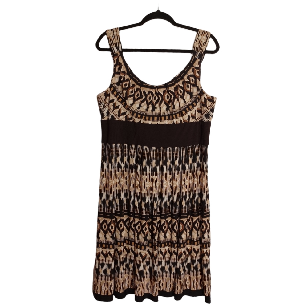 R&M RICHARDS Brown Tan Stripe Print Sleeveless Scoop Neck Midi Stretchy Dress 16